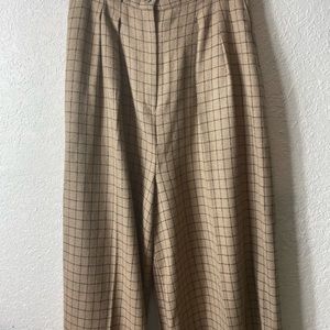 Tamotsu Wide-leg Cropped Windowpane Pants Sz 10